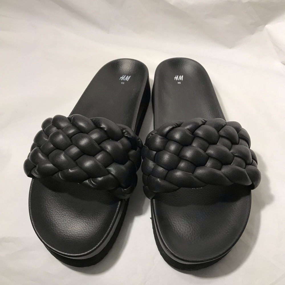 H&M Braided Black Slide Sandals